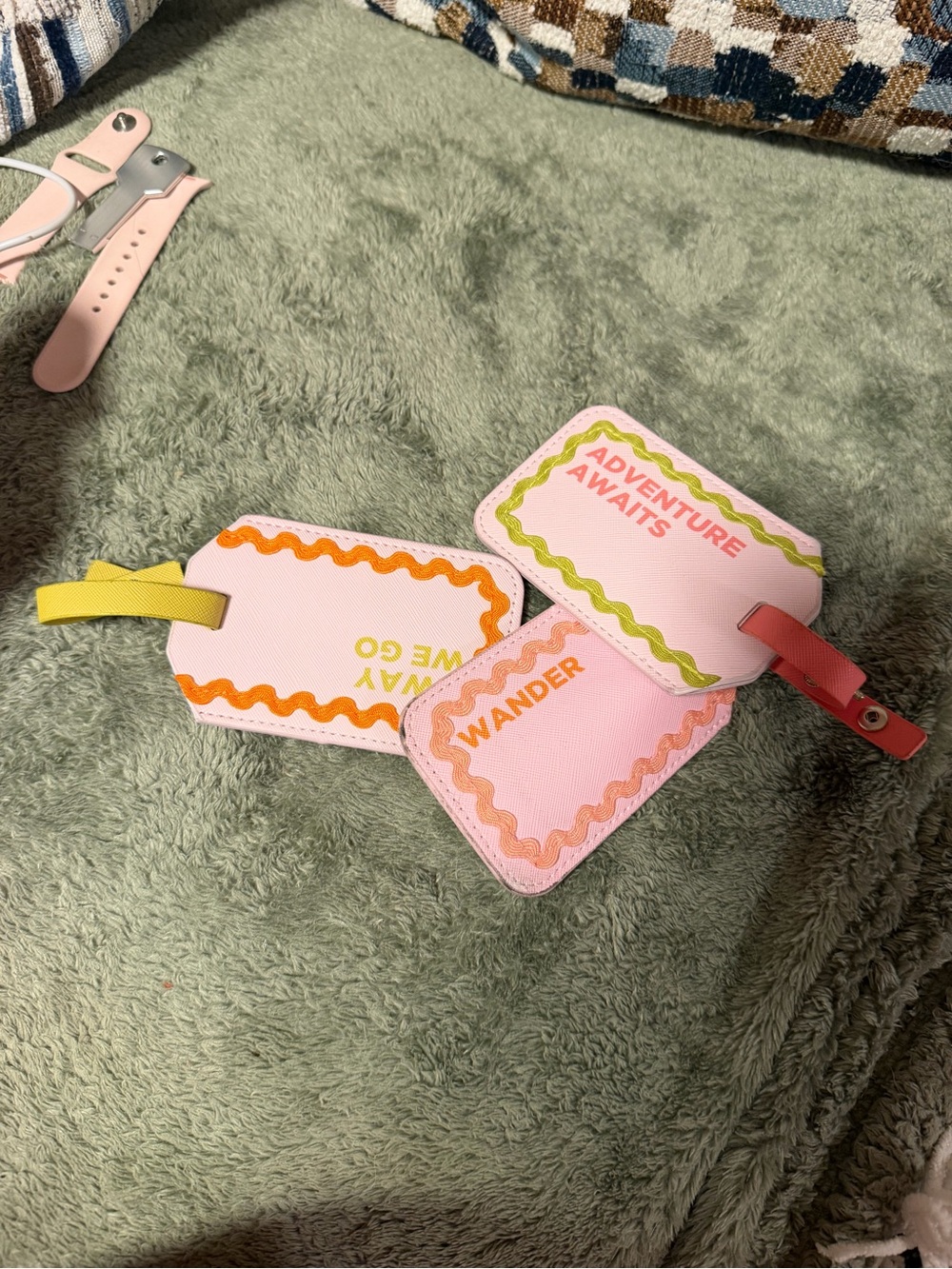 Pink Luggage Tag Set with Playful Trim